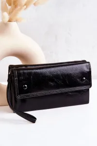 Large leather zippered wallet black Loreaine