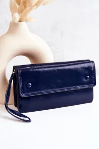 Large leather zippered wallet dark blue Loreaine