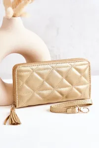 Large quilted wallet with a stripe of gold Jeffrey