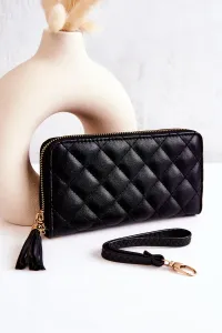 Large quilted wallet with fringe Black Selley