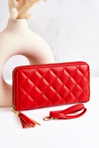 Large quilted wallet with fringe red Selley