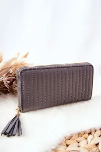 Large Quilted Wallet with Strap Grey