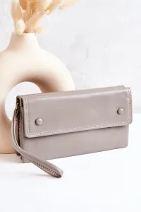 Large zippered leather wallet Loreaine grey