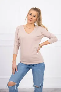 Beige blouse with V-neck
