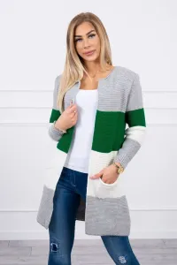 Cardigan sweater on shoulder straps grey+green