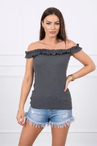 Shoulder blouse with graphite ruffles