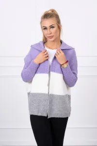 Three-color hooded sweater purple+ecru+grey