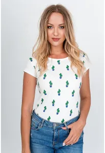 Women's T-shirt with cactus motif - white,