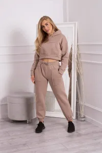 Insulated set with a short sweatshirt of dark beige color