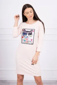 Dress with cat graphics 3D powder pink