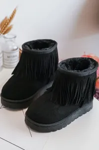 Insulated children's snow boots with decorative fringes, Black Nimia
