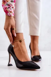 Fashionable leather shoes on stilettos Black Tamira #1361709