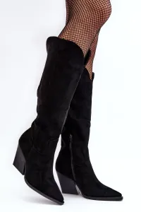 Fashionable Suede Cowboy Boots Delia Black