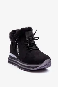 Platform sports shoes with crispy fur black jamie