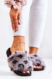 Slippers With fur Rubber Leopard Grey Noelle #1248240