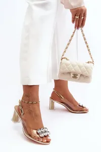 Transparent high-heeled sandals, gold S.Barski