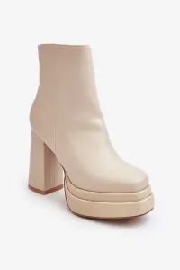 Women's high-heeled platform ankle boots, light beige Sandstra