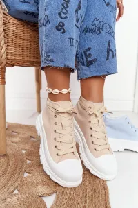 Women's high sneakers on a large sole beige-white trissy