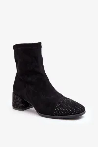 Women's low-heeled boots with embellishment, black Vissias