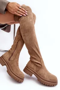 Women's Over-the-Knee Flat Boots Beige Silune #2931047
