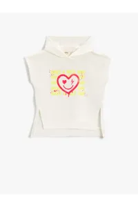 Koton Heart Printed Hooded Sleeveless Sweatshirt with Cutout Detail #1589396