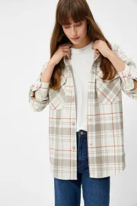 Koton Long-Sleeved Shirt with Lids, Pockets and Snap Fasteners Brown Plaid