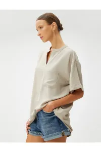 Koton Short Sleeve Blouse with Pockets, Jumbo Collar #2061580