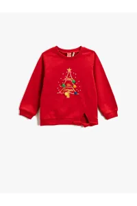 Koton Sweatshirt Christmas Themed Pompom Detail Silvery Crew Neck