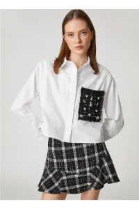 Koton Sequined Off-White Shirt Collar Women's Shirts 3sak60010uw