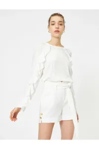 Koton Women's White Crewneck Long Sleeve Ruffle Detailed Patterned Blouse