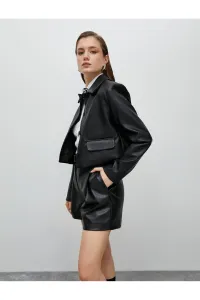 Koton Leather Look Jacket with Crop Flap, Pockets and Buttons