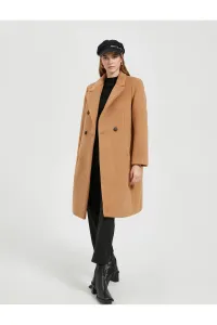 Koton Long Cachet Coat with Pocket Detailed Buttons, Double Breasted, Lined