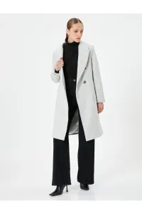 Koton Long Stretch Coat Double Breasted Closure Button Pocket Detailed Belted