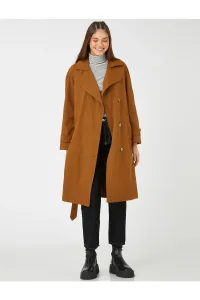 Koton Midi Trench Coat with Belted Button Detail at the Waist