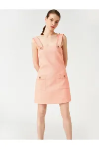 Koton Mini Overalls Tweed Dress Strap Pocket Stone Detailed