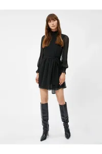 Koton Mini Chiffon Dress with Balloon Sleeves Gippes, Standing Collar Lined