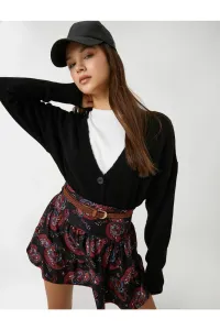 Koton Floral Mini Skirt, High Waist Belt Detailed