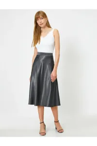 Koton Women's Gray High Waist Midi Skirt