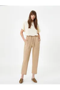 Koton Tie Waist Trousers with Suede Textured Pockets and Tapered Legs