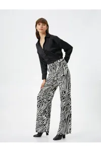 Koton Wide Leg Trousers Zebra Patterned High Waist Zippered Viscose Blend