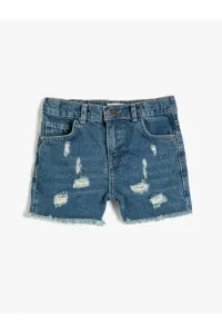 Koton Girl's Denim Shorts Destroyed with Pocket Cotton