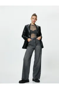 Koton Extra Wide Leg Stoned Jeans Standard Waist Non-stretch Cotton Fabric Pocket - Bianca Jean