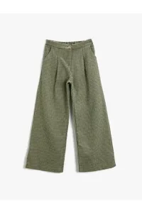 Koton Plaid Wide Leg Trousers Pleated Pocket #235374