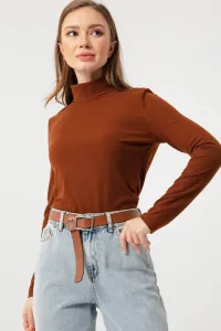 Lafaba Women's Brown Turtleneck Knitted Blouse
