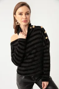 Lafaba Women's Black Gold Button Detailed Sweater