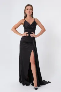 Lafaba Women's Black Strapless Long Satin Evening Dress & Prom Dress