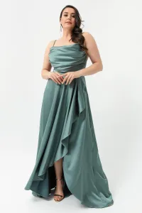 Lafaba Women's Plus Size Satin Evening Dress with a Turquoise Pleats Pleat. Graduation Dress