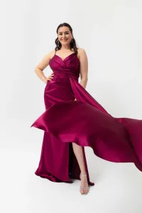 Lafaba Women's Plum Plus Size Long Satin Evening Dress & Prom Dress