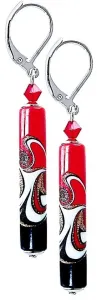 Lampglas Affascinanti orecchini Red Black con un'esclusiva perla Lampglas EPR12