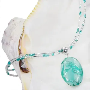 Lampglas Deliziosa collana da donna Turquoise Lace con perla Lampglas con argento puro NP5